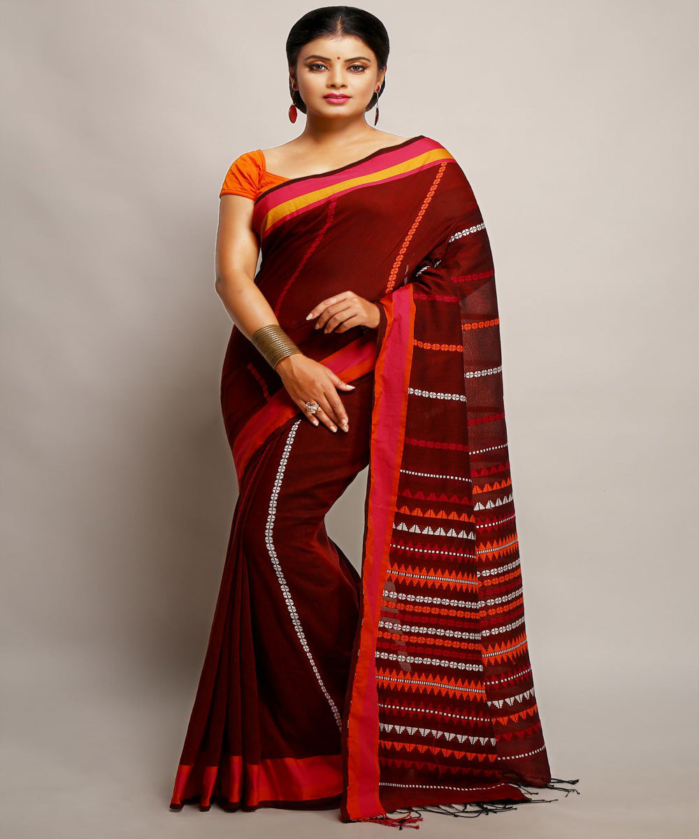 Red handwoven begumpuri cotton bengal saree