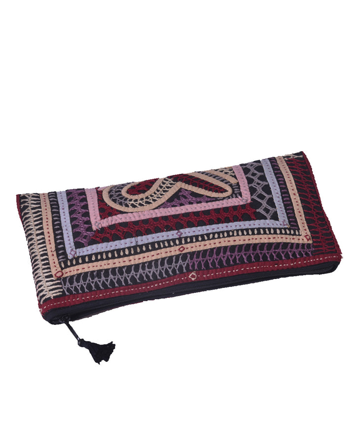 Multi colour hand embroidery cotton clutch purse