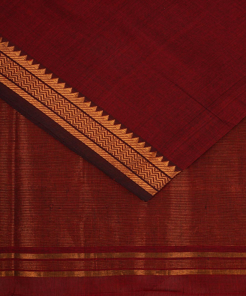 Maroon gold border cotton handwoven mangalagiri saree
