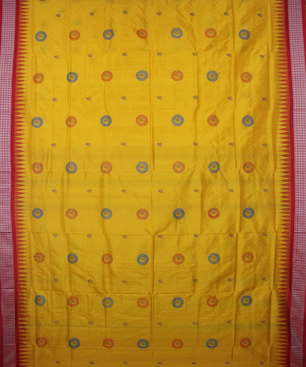Yellow Red Handloom Bomkai Silk Saree