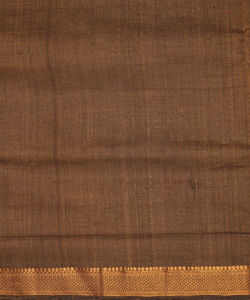 Brown gold border cotton handwoven mangalagiri saree