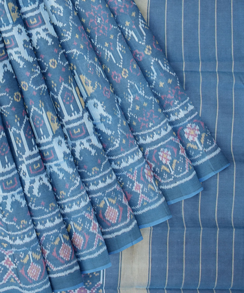 Turquoise handwoven cotton patola saree
