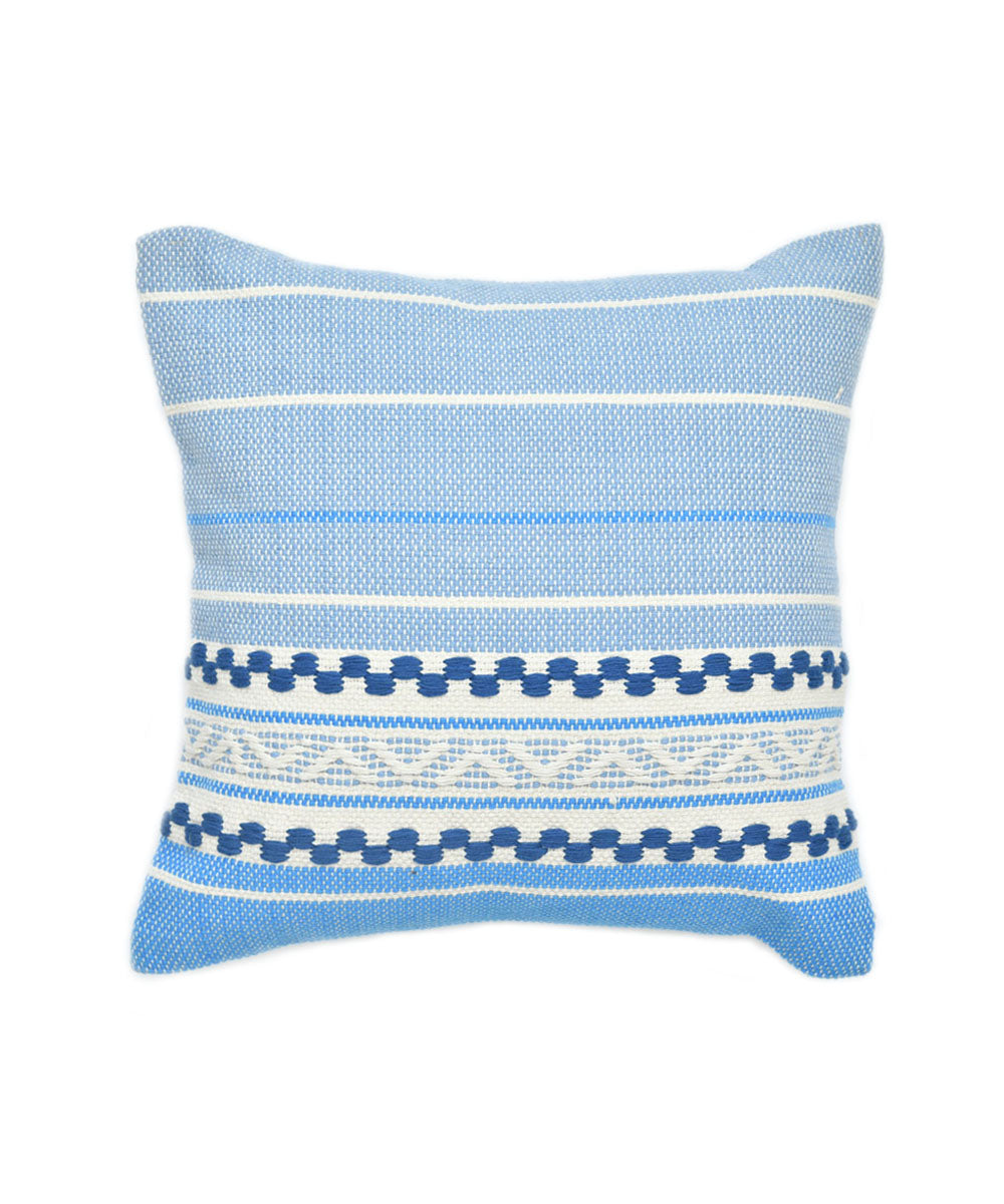 Sky blue white hand woven cotton cushion cover