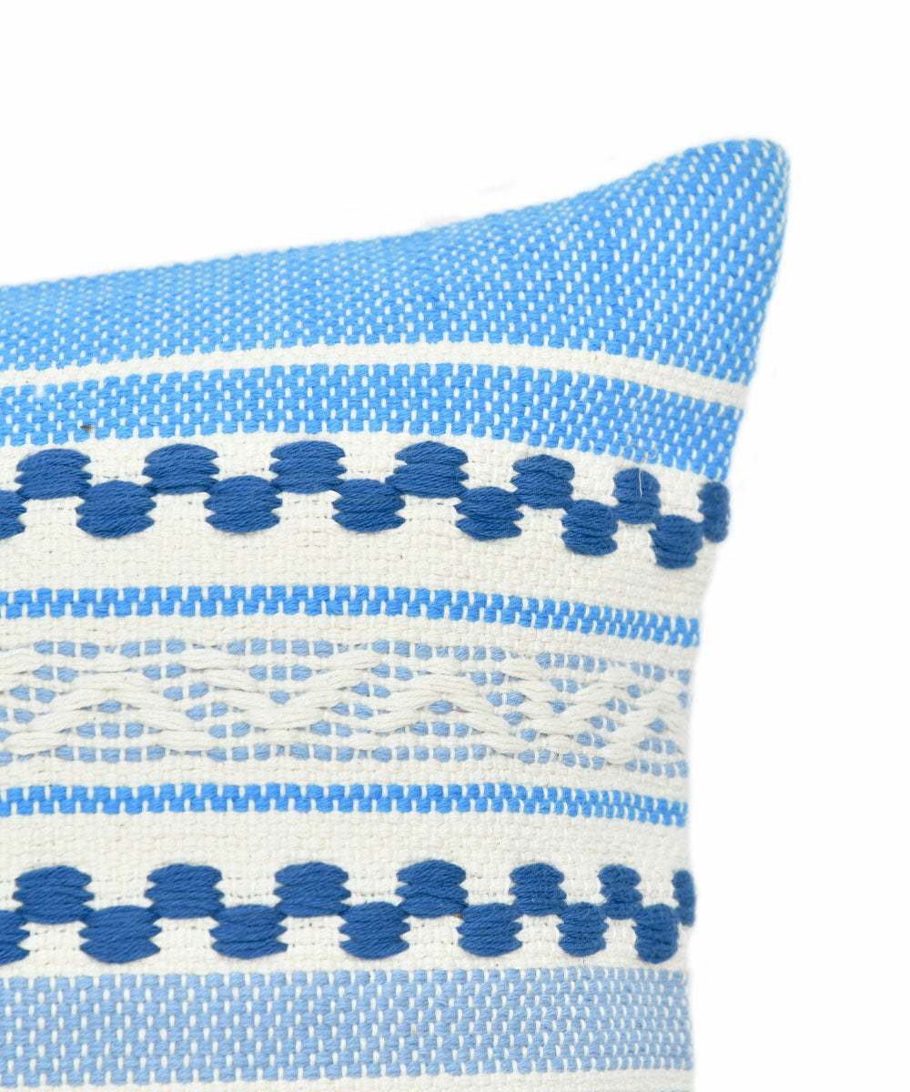 Sky blue white hand woven cotton cushion cover