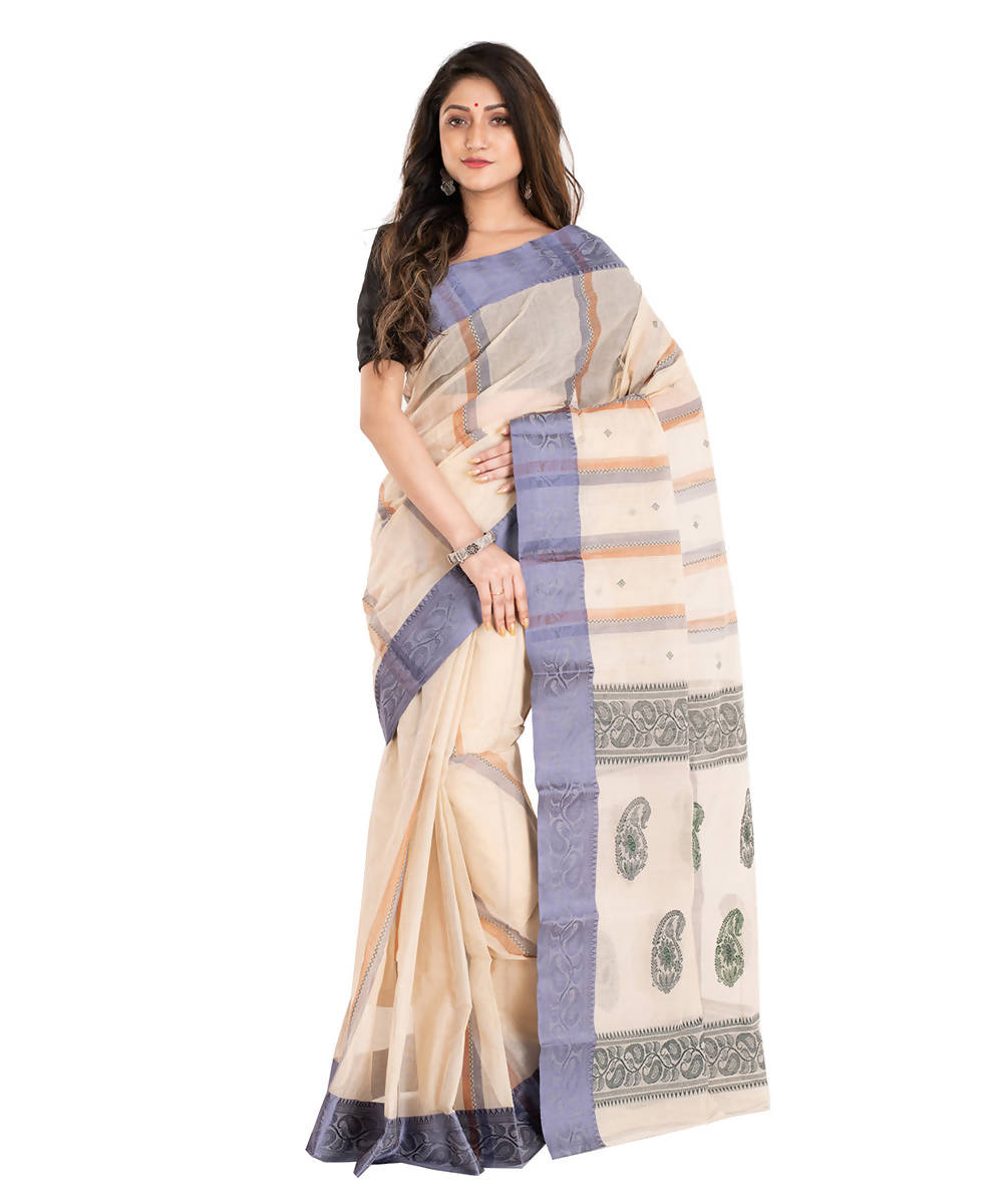 Light brown handwoven cotton bengal saree