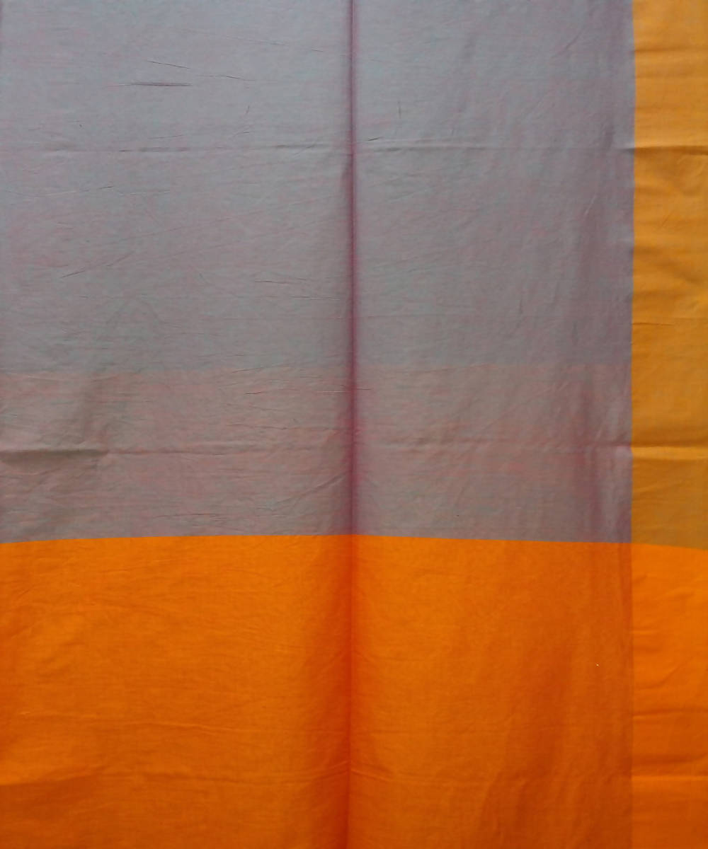 Bengal handspun handwoven cotton grey and orange saree