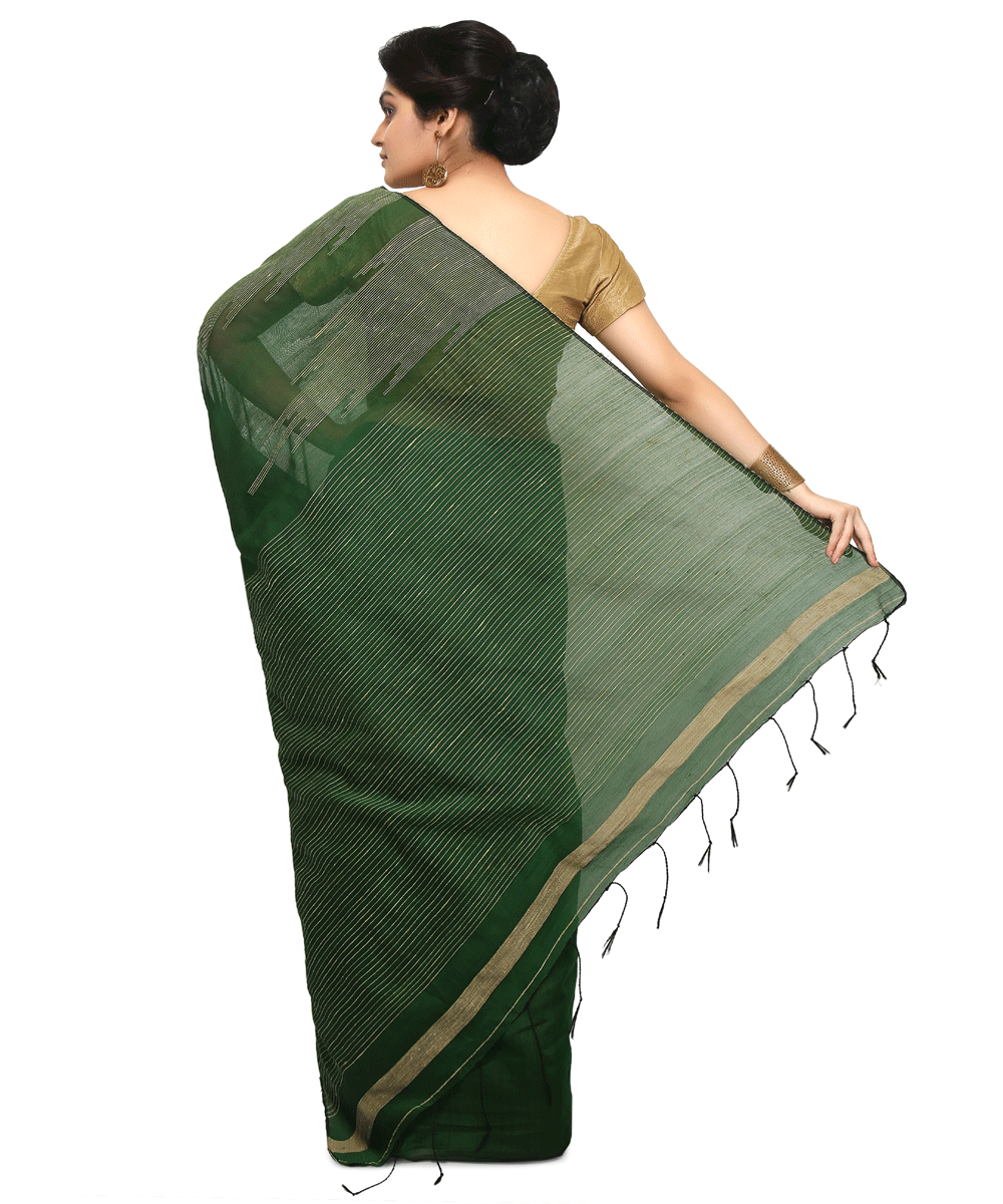 Bengal Dark Green Handwoven Saree
