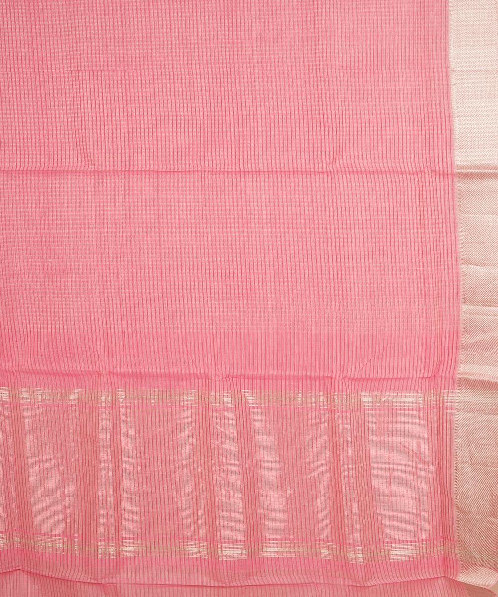 Pale pink checks silver big border cotton handwoven mangalagiri saree