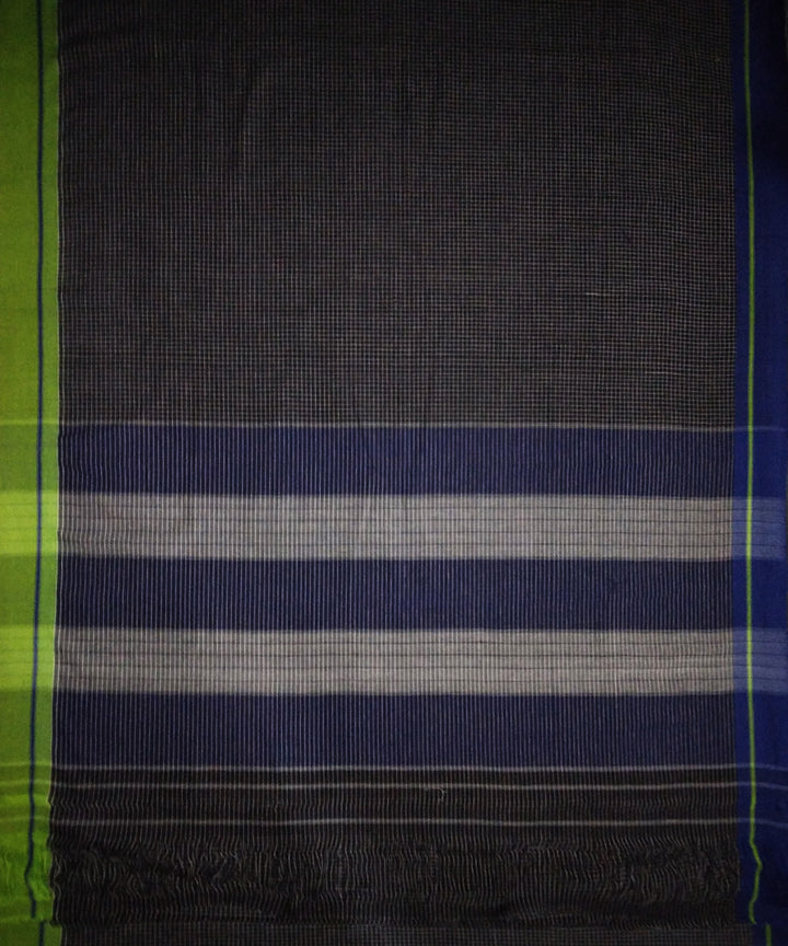 Black checks green blue border handwoven cotton patteda anchu saree