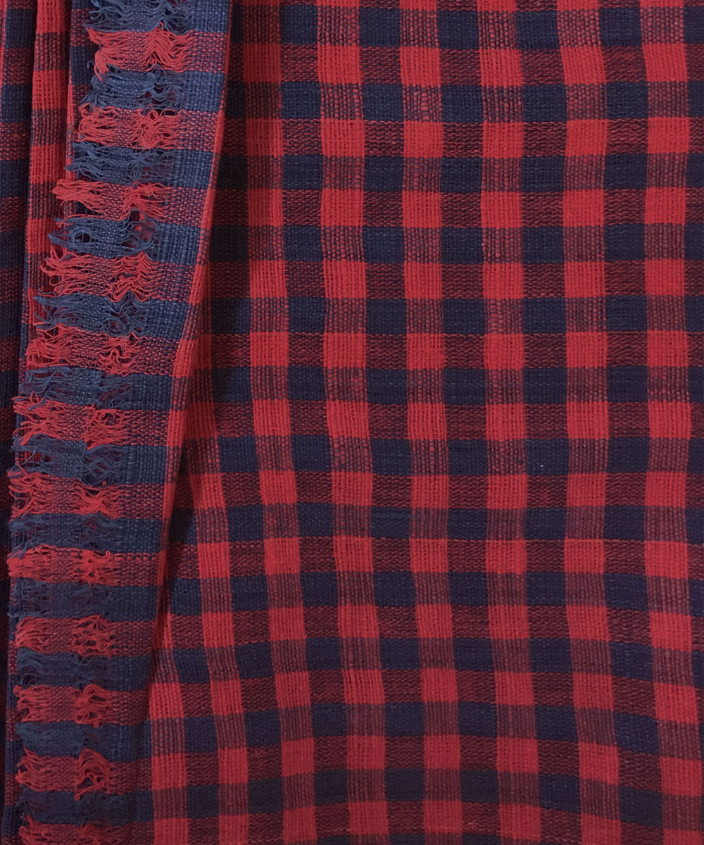 Red blue handspun handwoven checks cotton fabric