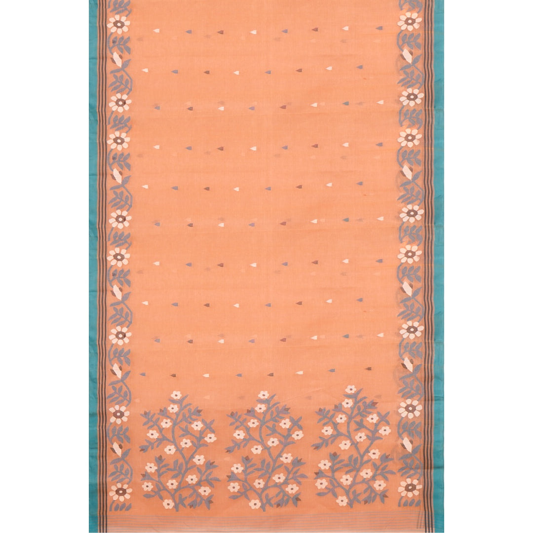 Tantuja cream orange handloom cotton jamdani saree