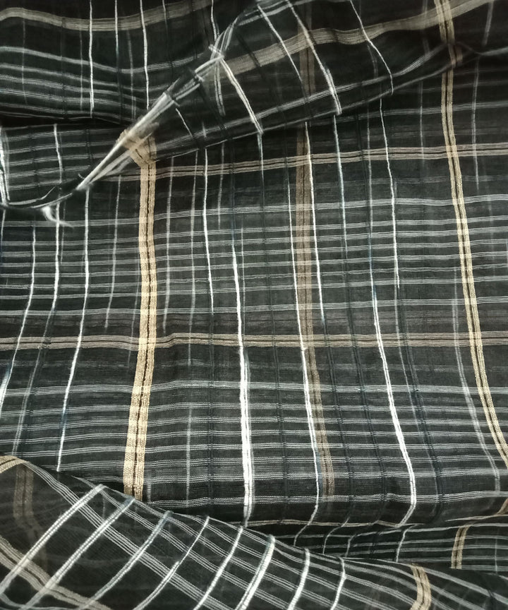 Black white handwoven silk fabric