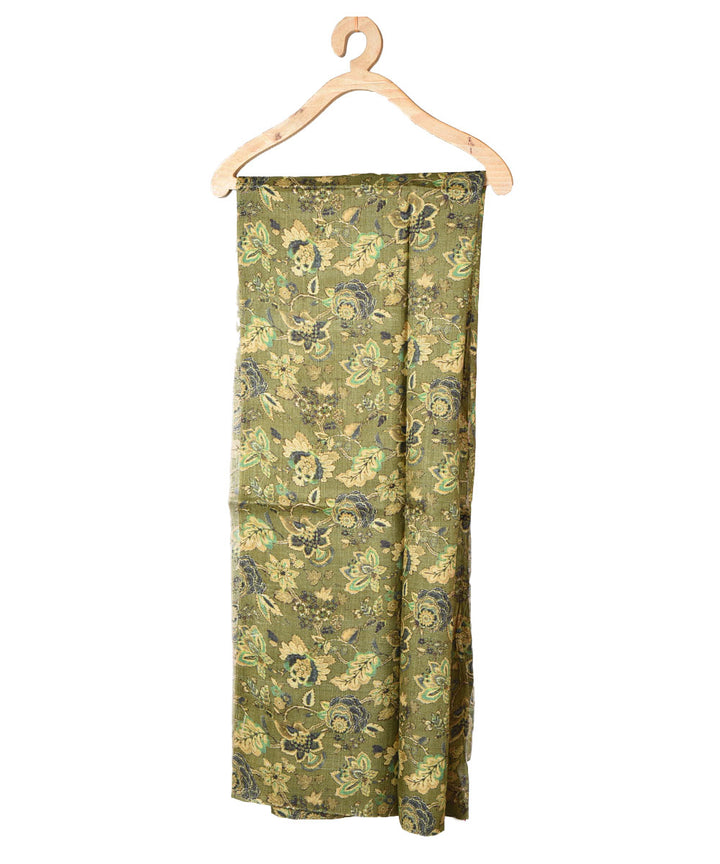 3m Olive green handwoven and printed tussar silk kurta material