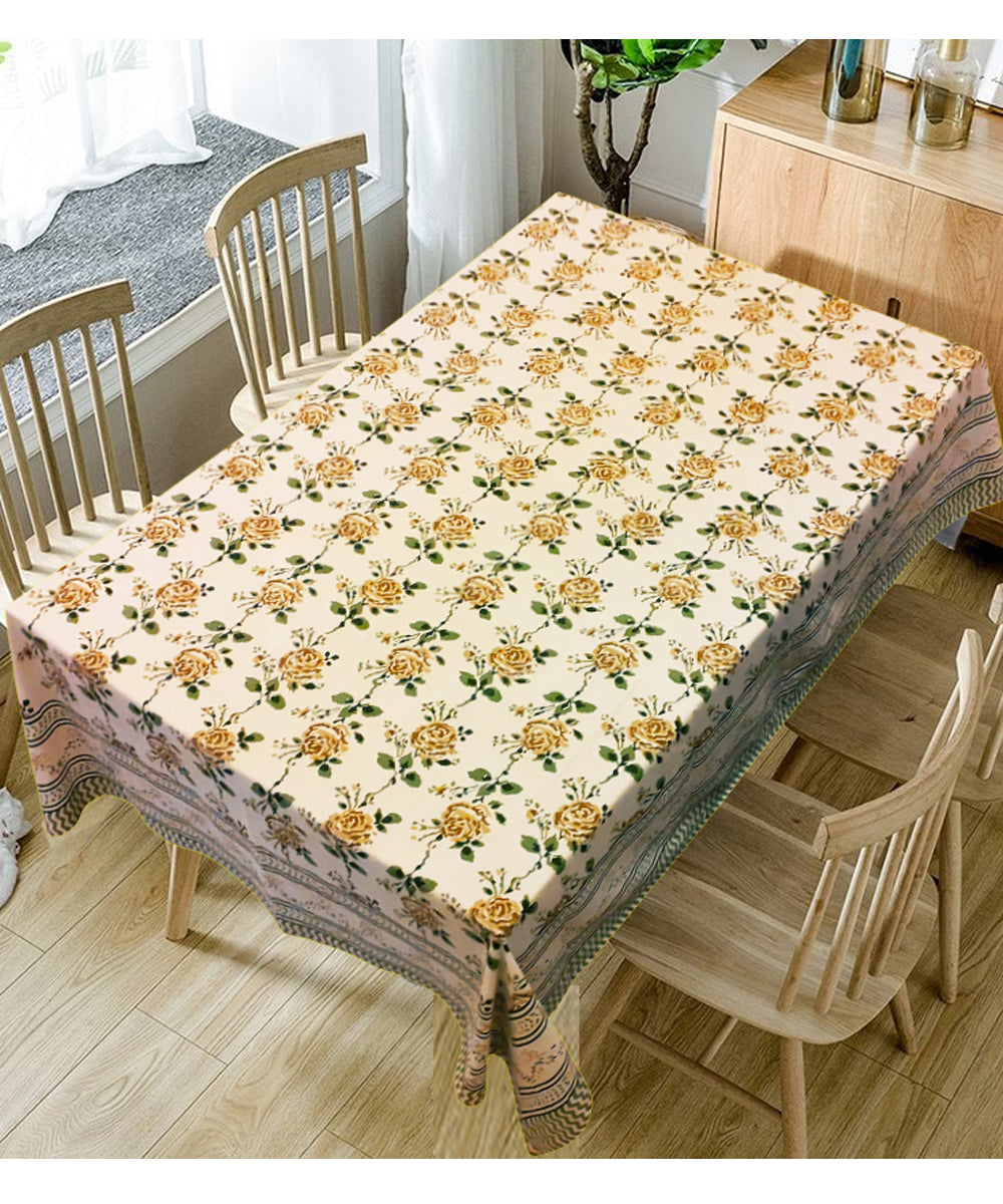 Multi color handblock print cotton table cover with 6 napkins
