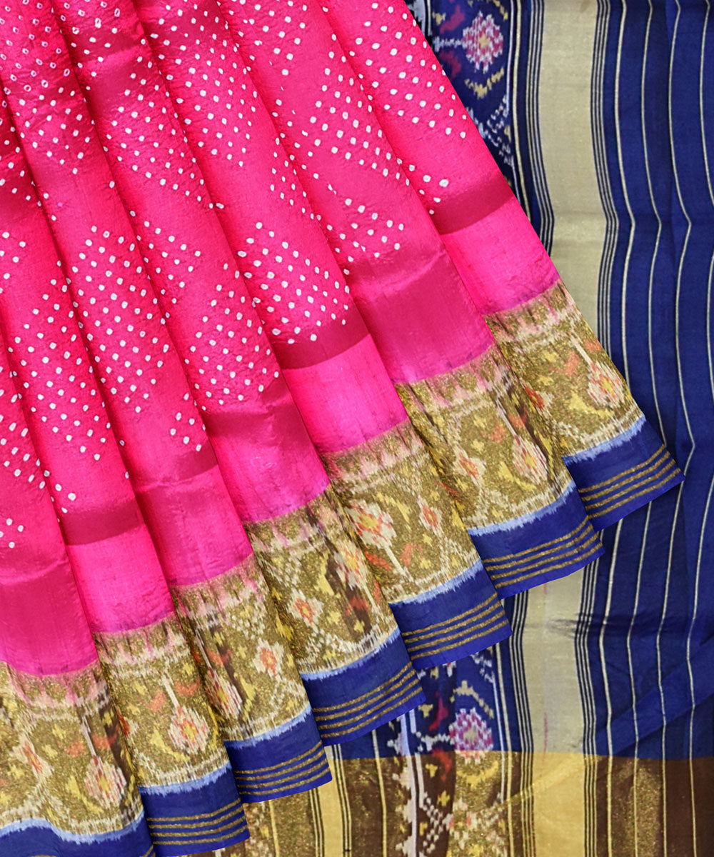 Pink blue silk handwoven patola saree