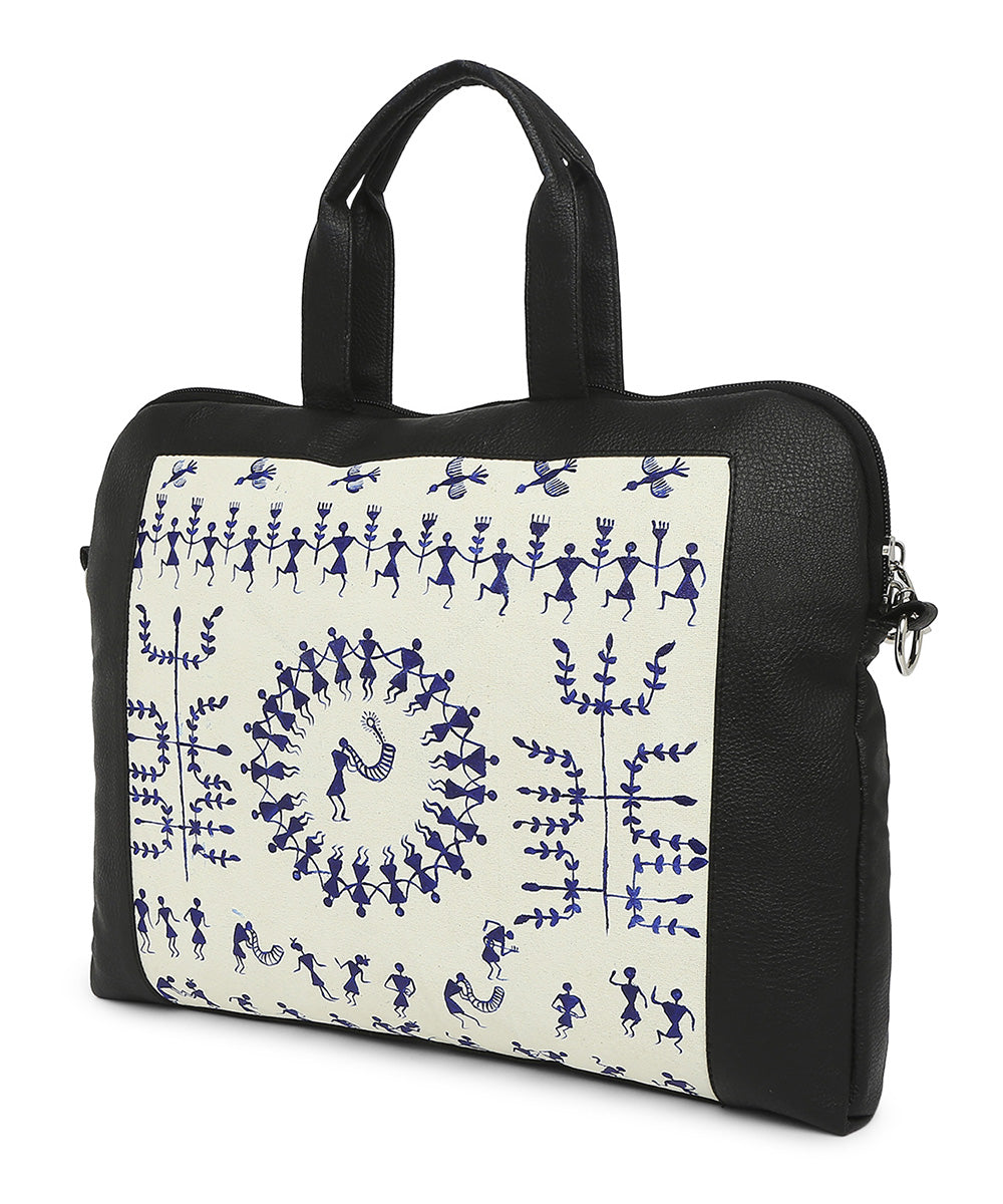 White warli hand painted artificial leather bag