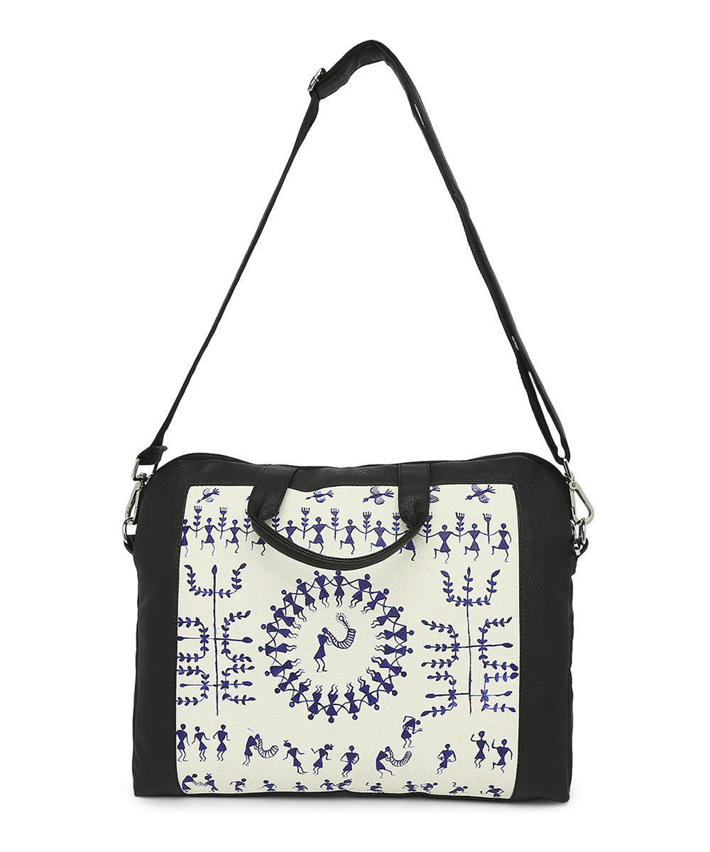White warli hand painted artificial leather bag