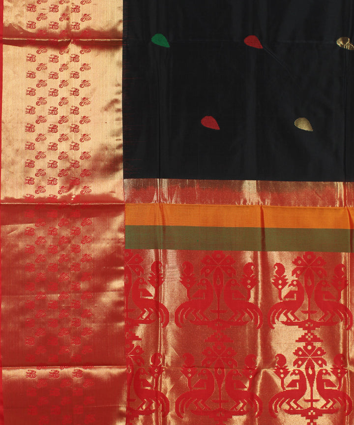 Black red handwoven karnataka brocade silk saree