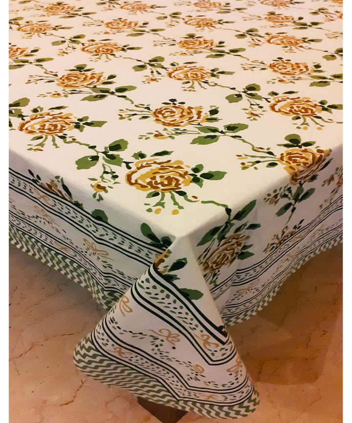 Multi color handblock print cotton table cover with 6 napkins