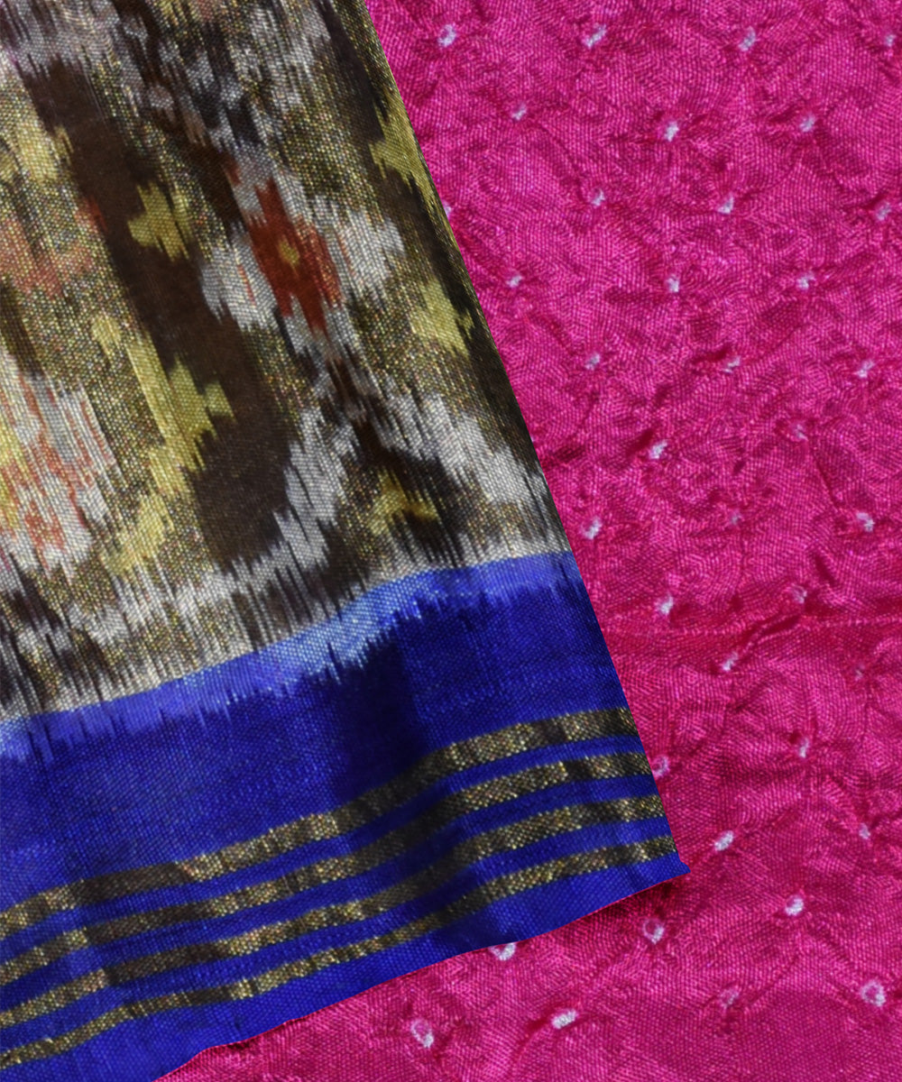 Pink blue silk handwoven patola saree
