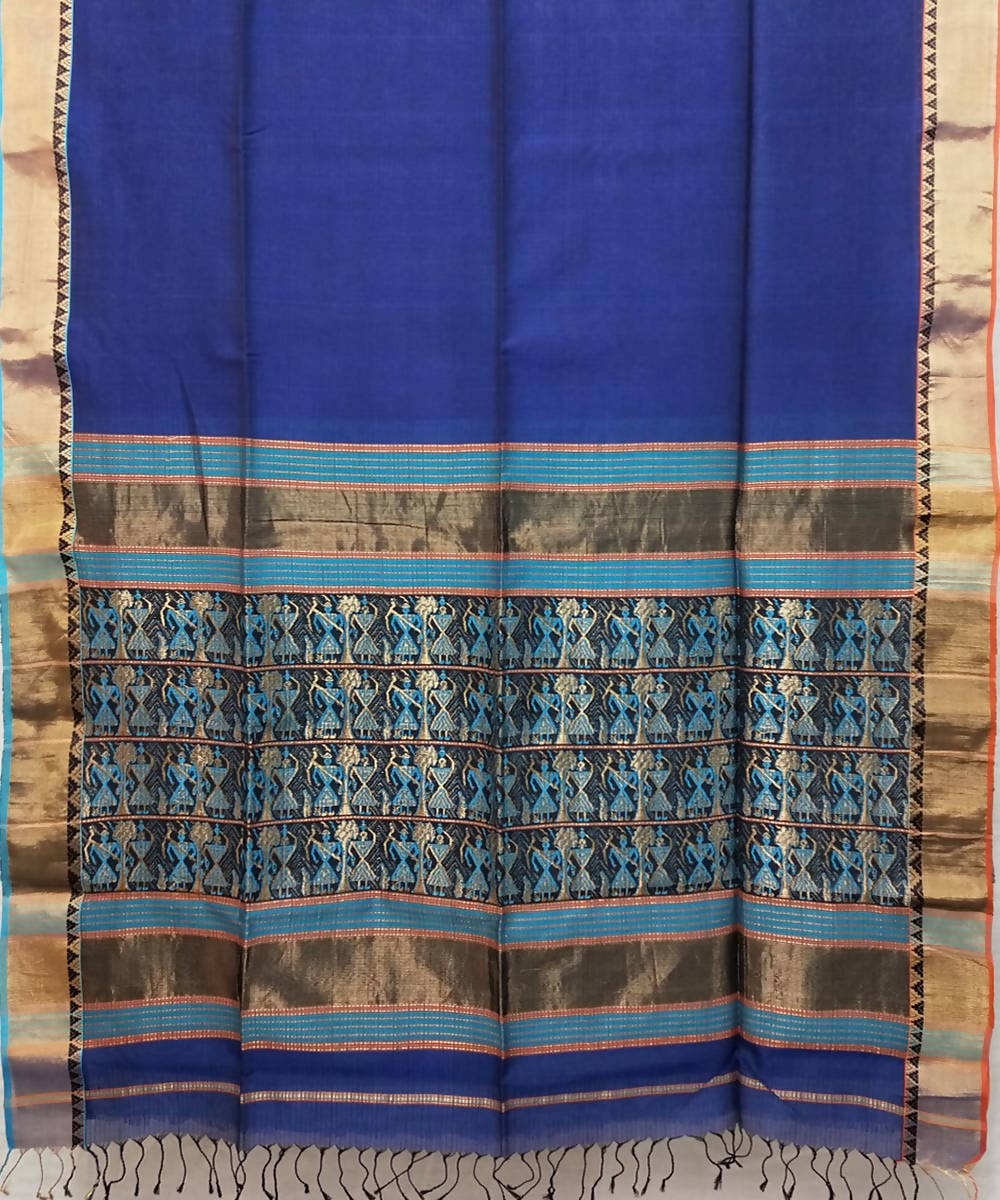 Navy blue hand loom cotton silk maheshwari saree