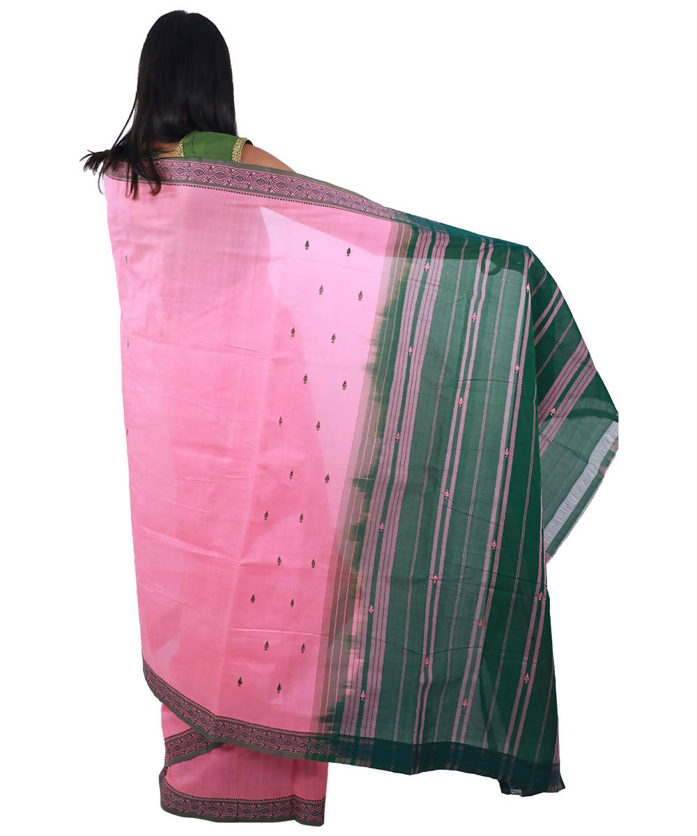 Pink bandar handloom cotton saree