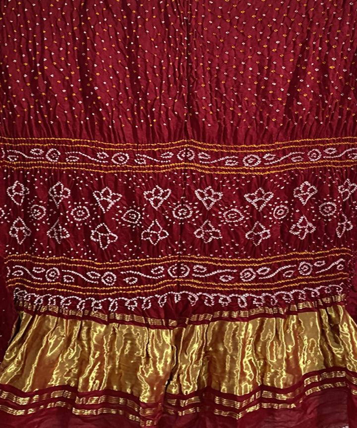 Red hand printed gajji silk bandhani saree