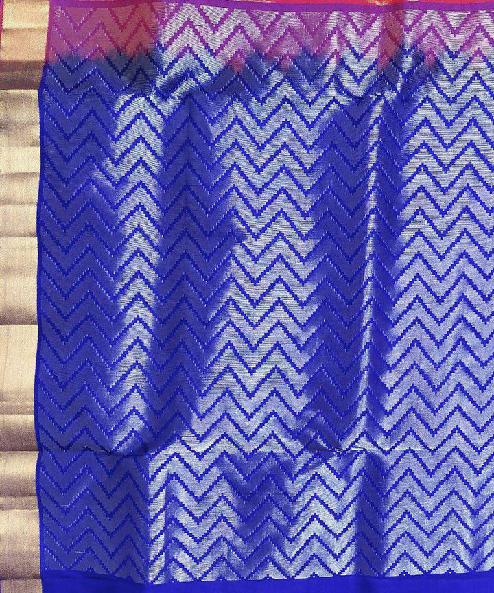 Red and blue handloom soft silk saree
