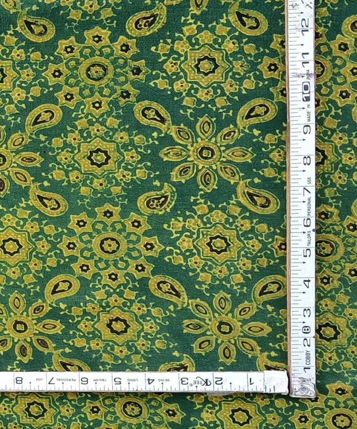 2.5m Green ajrakh print handspun handwoven cotton kurta fabric