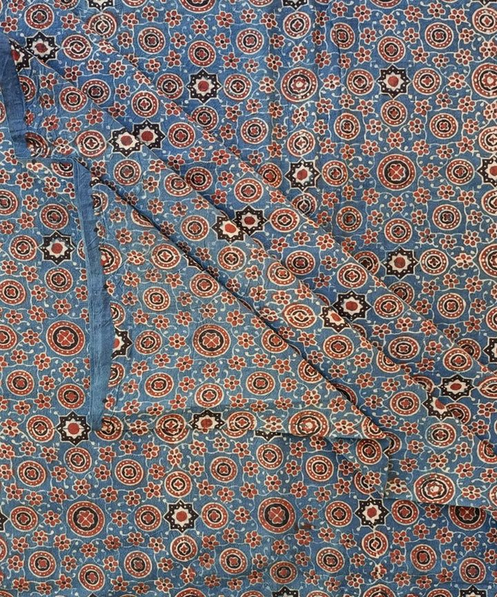 2.5m Blue red black handspun handwoven cotton ajrakh kurta fabric
