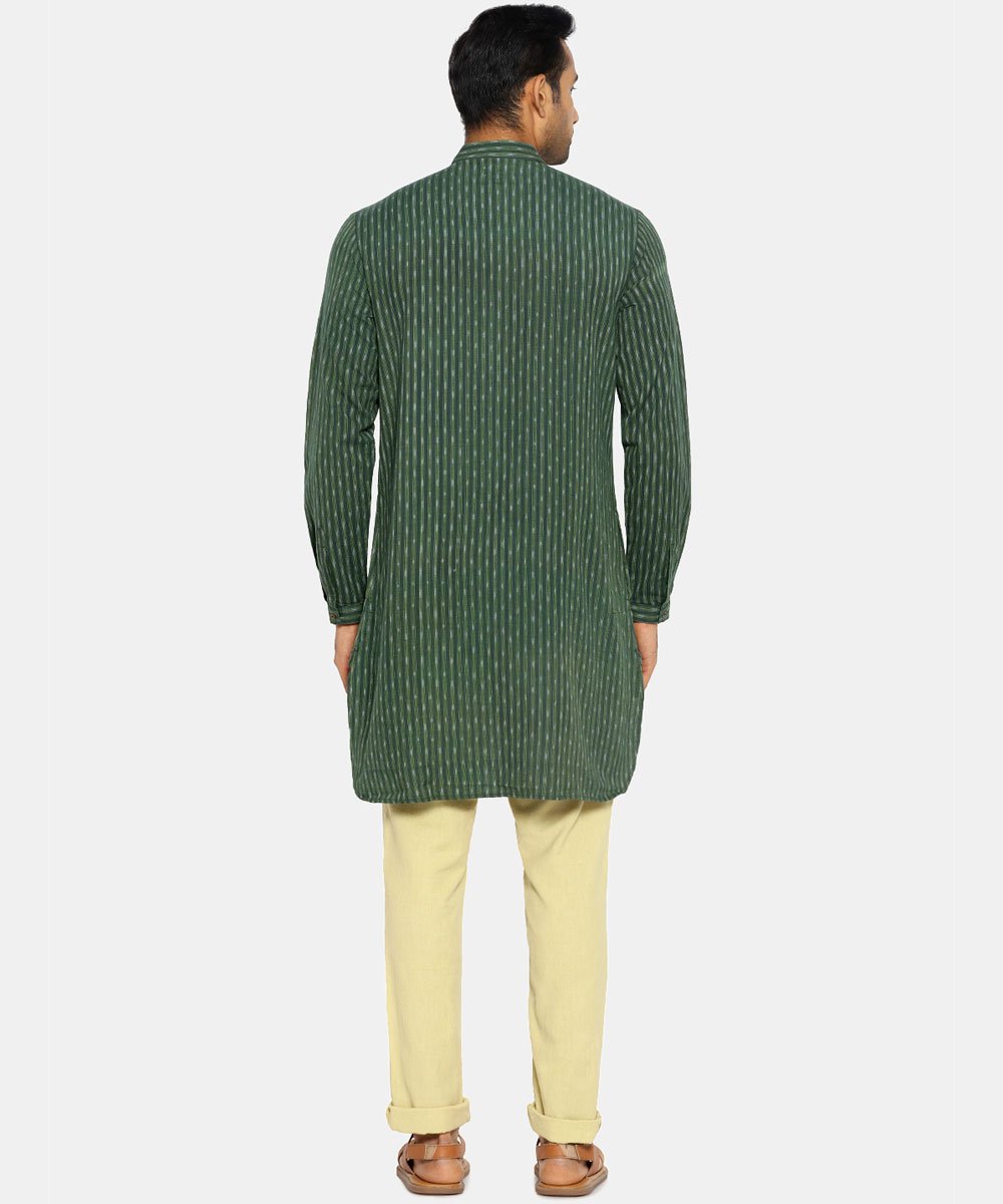 Moss green high low ikat kurta