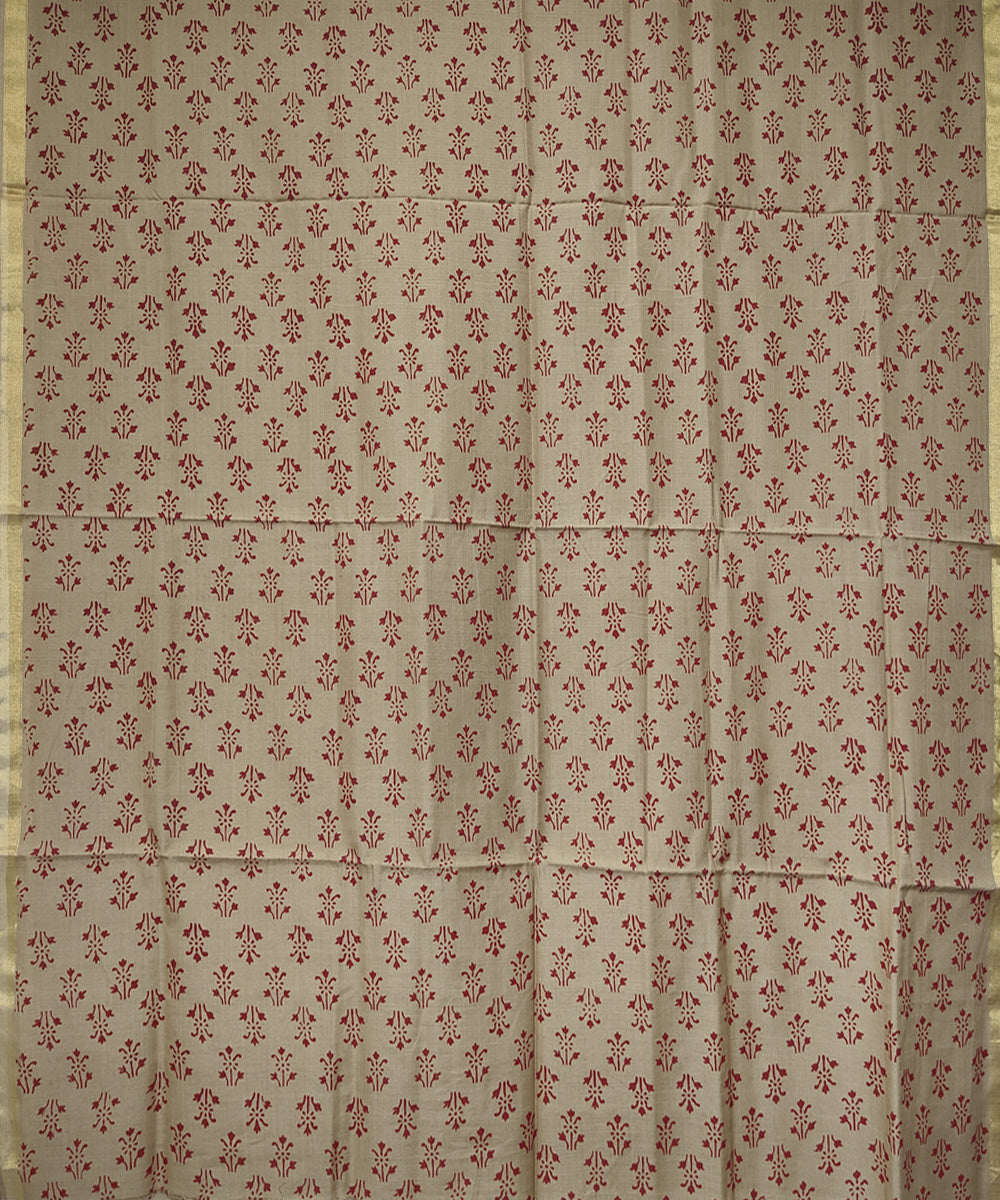 2pc Beige handloom maheshwari block print cotton silk dress material