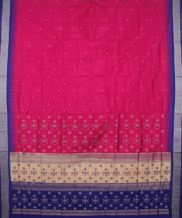 Bomkai Handloom Pink Blue Silk Saree
