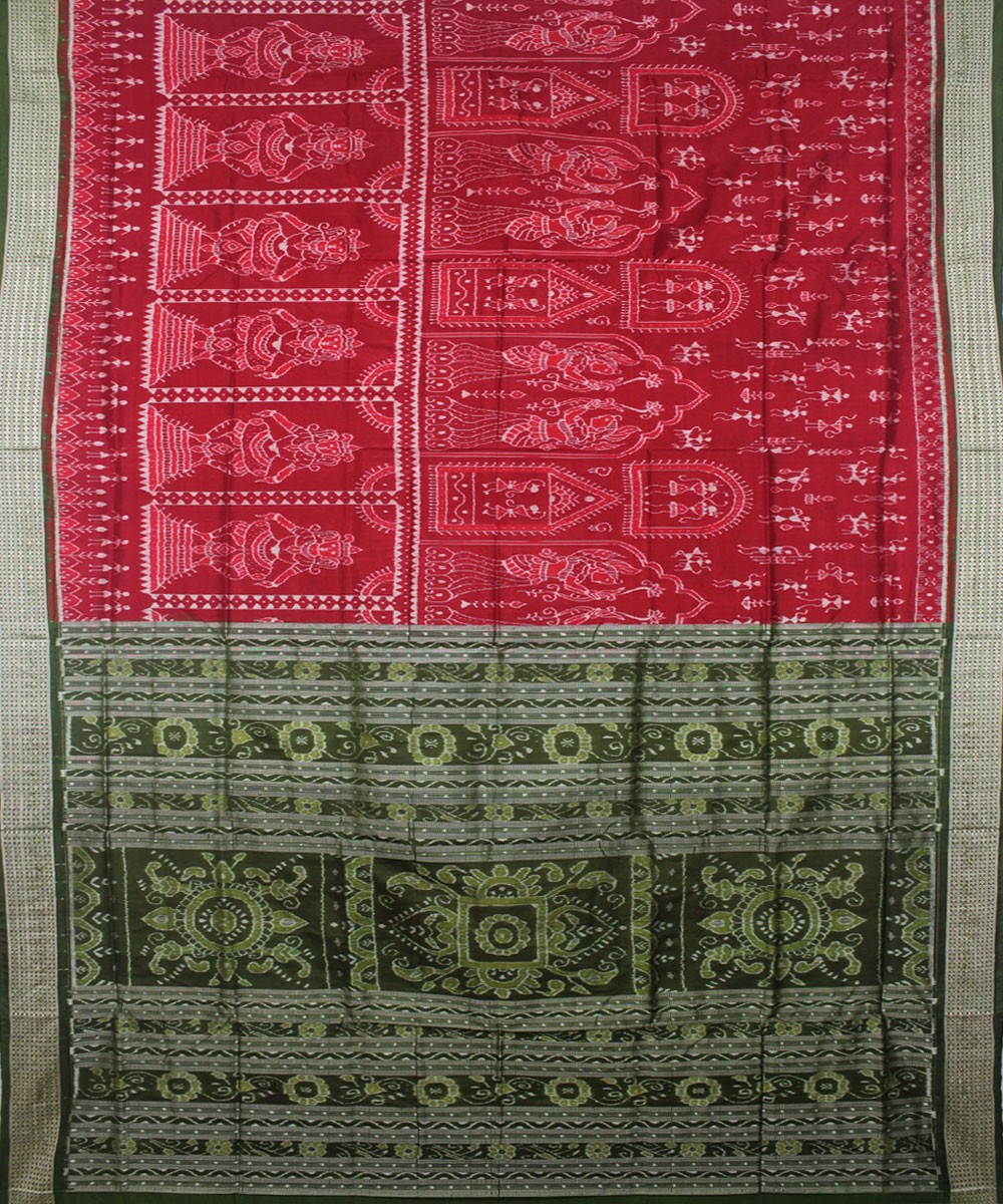 Handwoven Sambalpuri Ikat Silk Saree Maroon Green