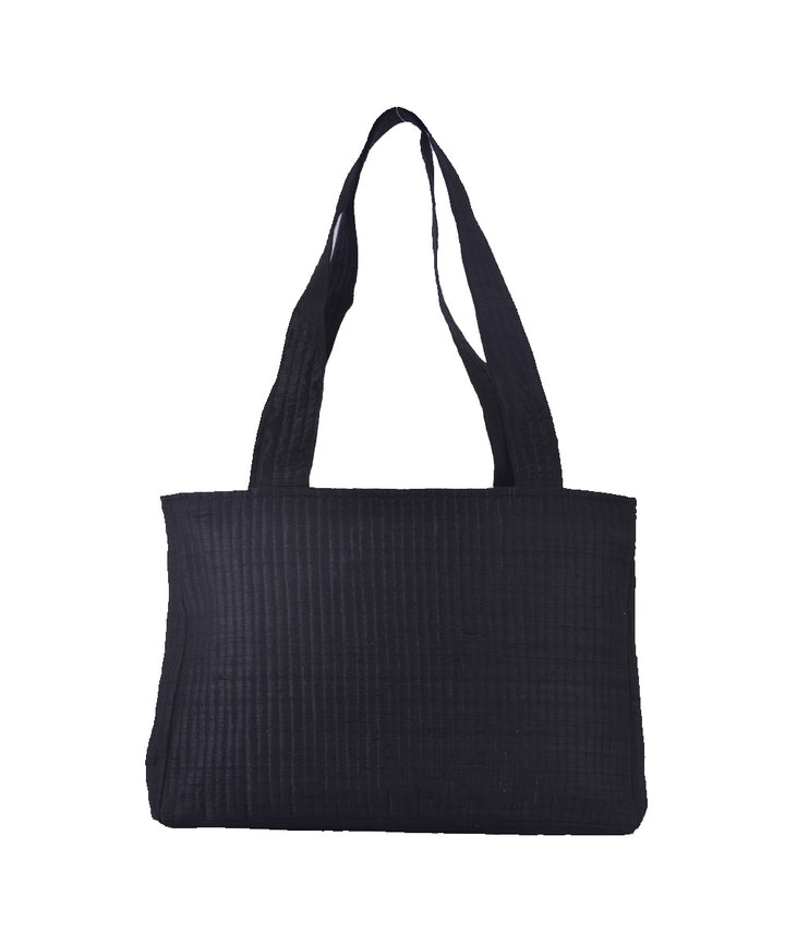 Black hand embroidery silk tote bag