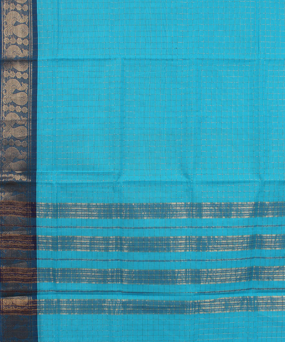 Sky blue blue border cotton handwoven chettinadu saree
