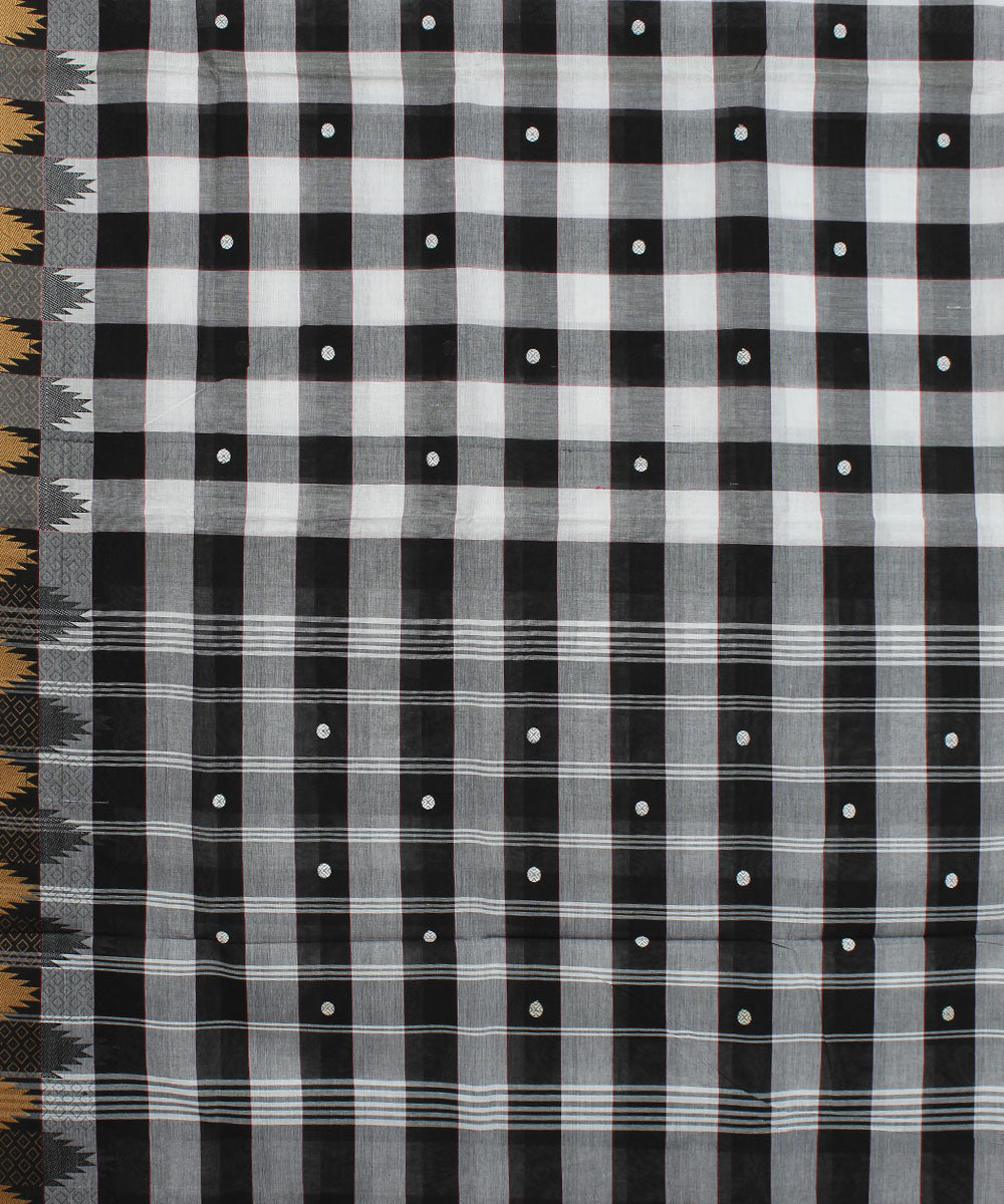 White and black checks cotton handwoven chettinadu saree