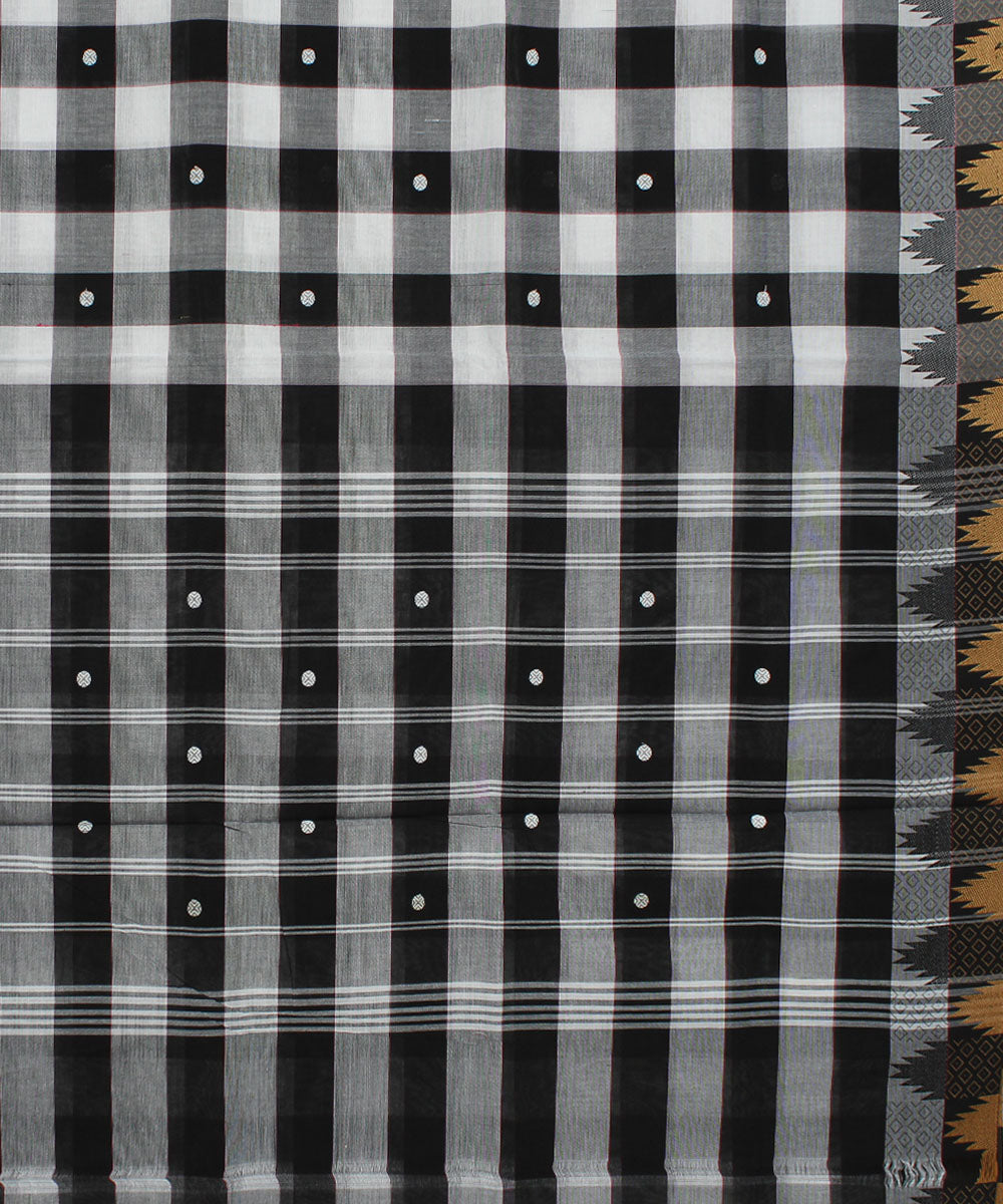 White and black checks cotton handwoven chettinadu saree
