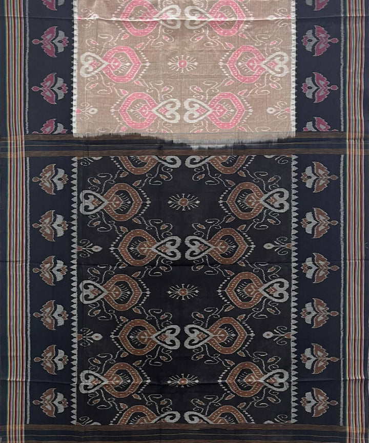 Pale brown and black cotton handwoven nuapatna saree