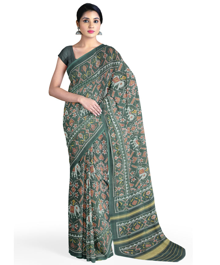 Dark green hand loom cotton patola sari
