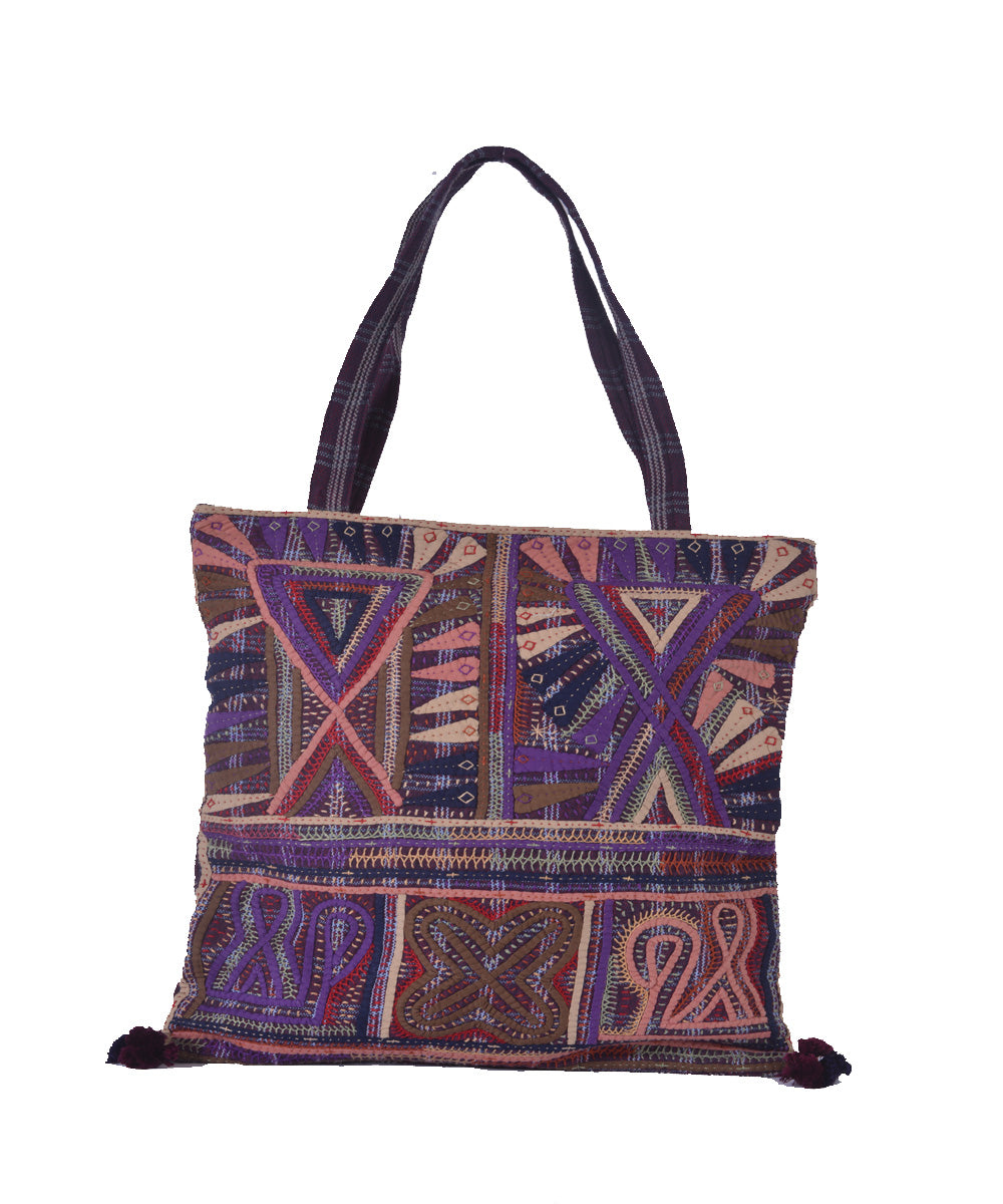 Multicolor hand embroidery silk tote bag