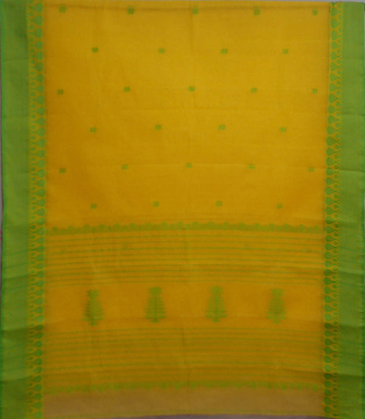 Bengal handloom yellow and green tangail cotton blend saree