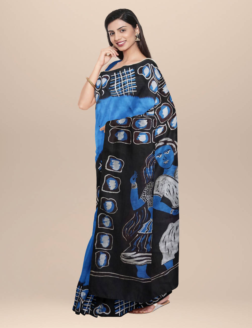 Blue Handwoven Mulberry Silk With Batik motif saree