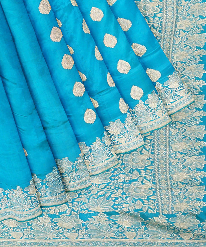 Deep sky blue handwoven silk banarasi saree