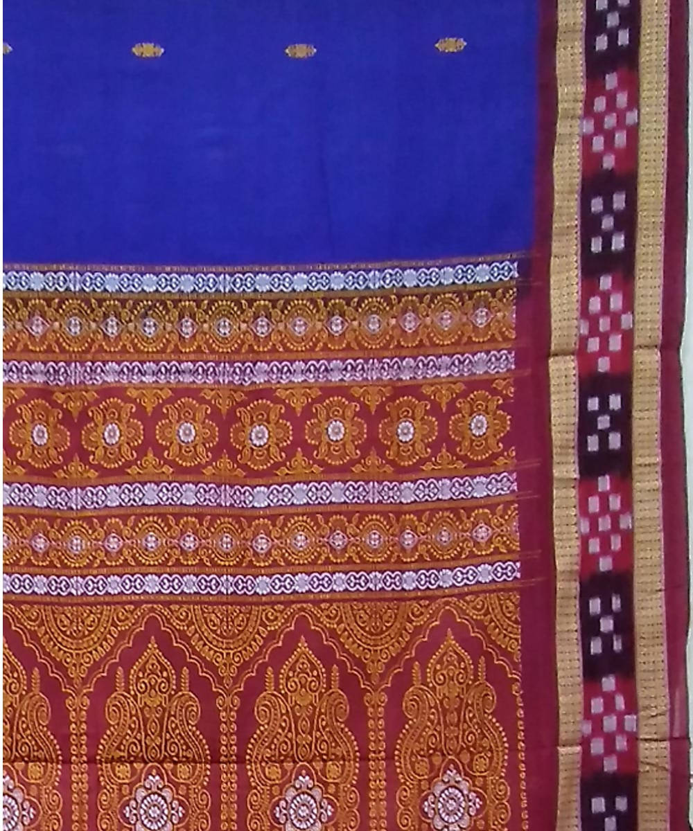 Blue maroon handmade cotton bomkai saree
