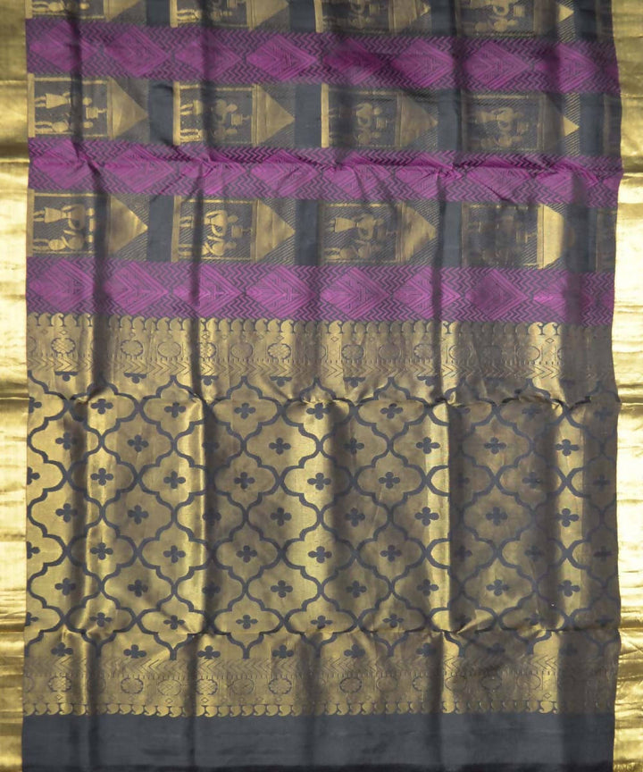 Black Violet Handloom Soft Silk Saree