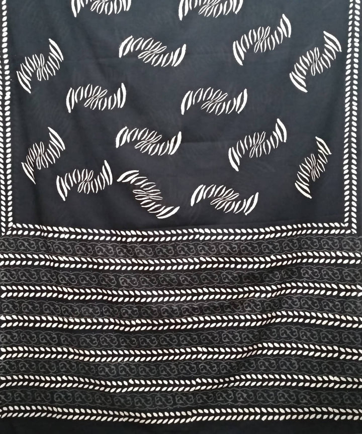 block printed black white mul cotton saree