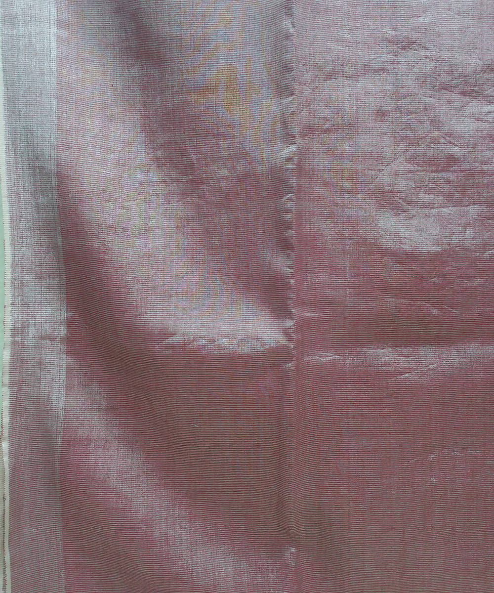 silver and pink handwoven Linen tissue Saree