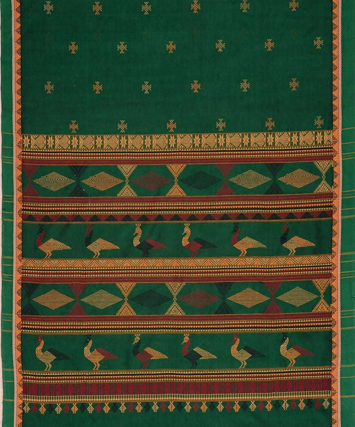 Dark green kanchi silkcotton saree with thread work bomkai pallu