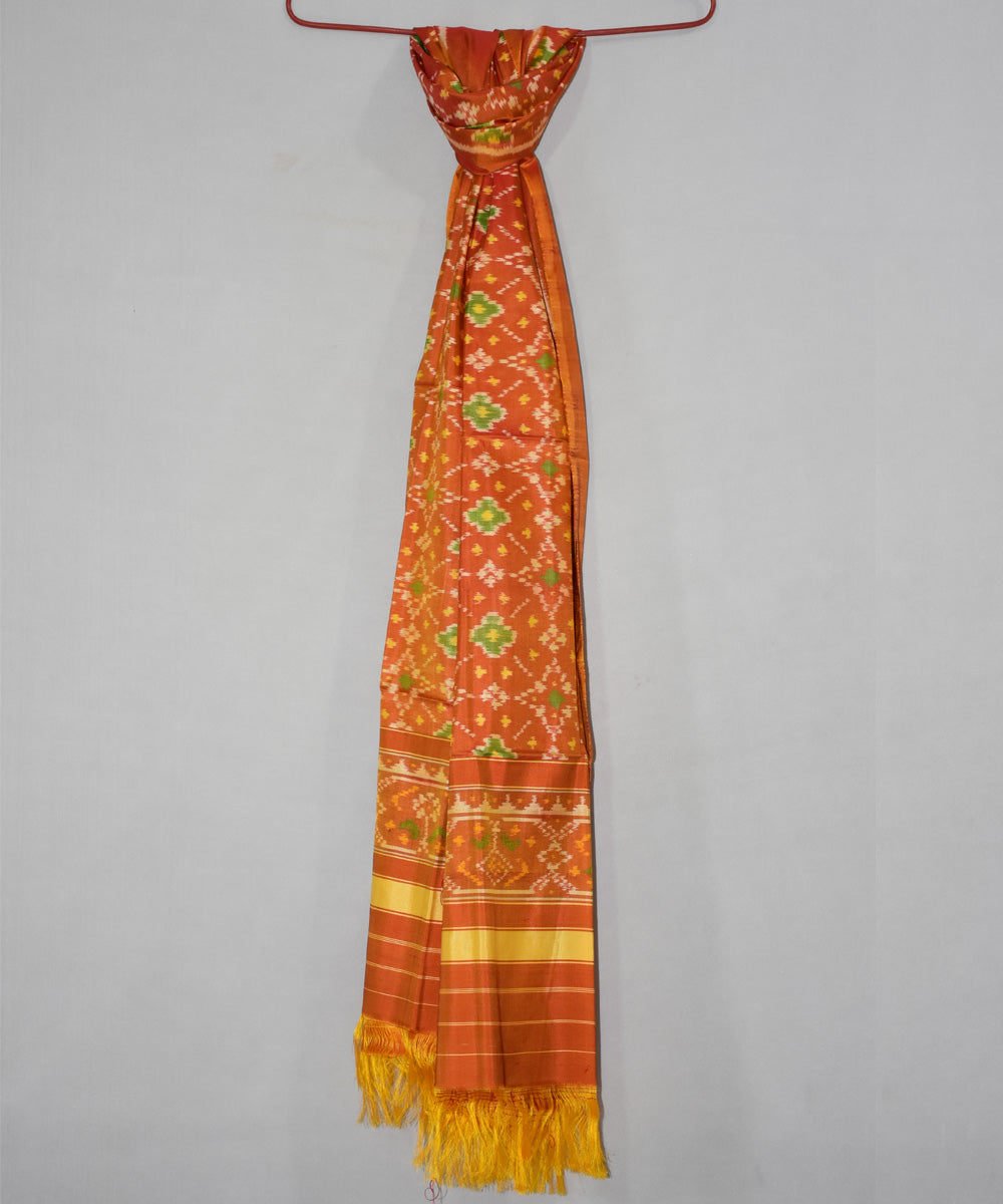Orange hand woven patola silk dupatta
